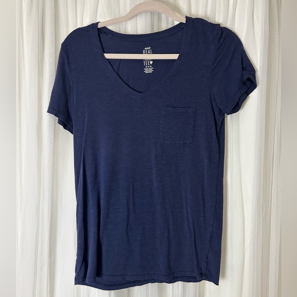 aerie Tops - Aerie Deep Blue V-Neck Short Sleeve Tee